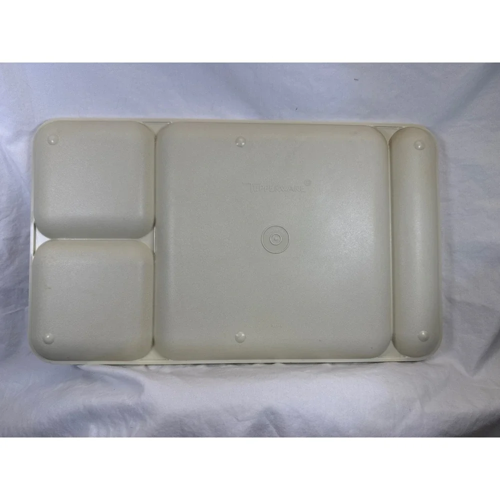 Vintage Tupperware Divided Trays Set of 2 Almond Cream 15x9 Serving Platters